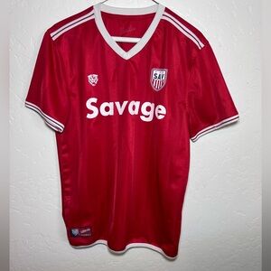 Authentic Savage Tiger Soccer Jersey Shirt Mens Small/Medium Red Short Sleeve